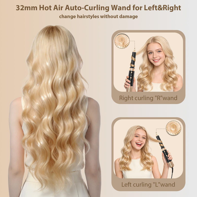 Sendowtek Hot Air Hair Styler Brush 950W for Women 6 in 1 | Multi Tool Hairdryer 3 Level Heat Comb for Rotating Straightening Volumize, Auto Hot-air Curler Daily Hair Styling