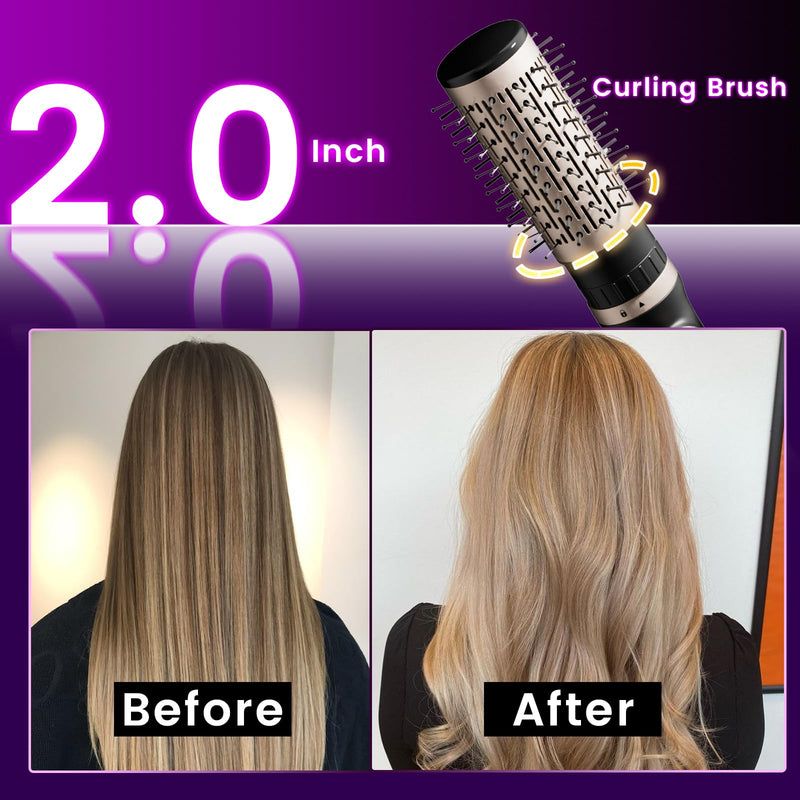 Hair Dryer Brush, 3-in-1 Hot Air Brush 1100W with 3 Heads for Drying Styling Volumizing Curling Sleeking in One Step, 3 Temperatures, Negative Ionic, Ceramic Coating, 360° Rotating, Black Gold