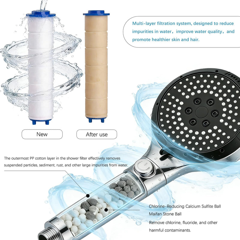 Filtered Shower Head with Handheld, High Pressure 6-Mode Water Softener for Hard Water, 12 Replacement Filters, 75" Anti-Burst Extra Long Hose & Adjustable Bracket for Healthier Skin and Hair L