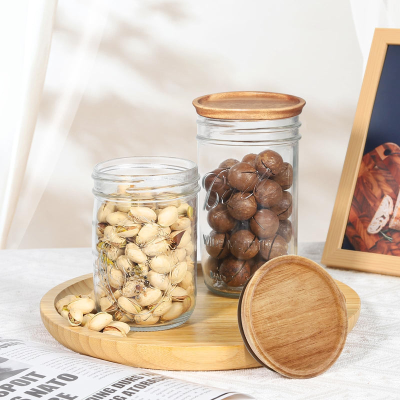 6 Regular Mouth and 6 Wide Mouth Wooden Mason Jar Lids for Ball/Mason Jars, Reusable Acacia Wood Mason Jar Lids with Airtight Silicone Seal Perfect for Dry Food Storage (6PCS-Regular + 6PCS-Wide) 6PCS-Regular + 6PCS-Wide