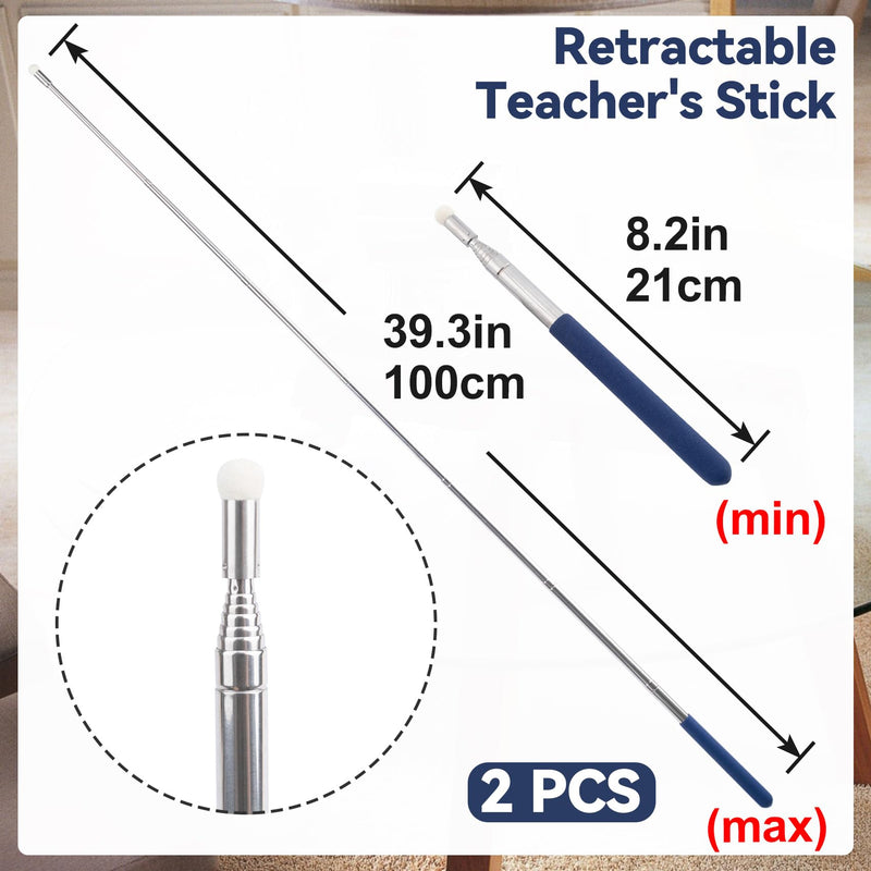 PAGOW 2 Pcs Retractable Pointer Sticks 39.3", Extra Long Pointer Stick, Student Telescopic Pointing Sticks, Extendable School Supplies for Reading, Classroom (Blue) (2pcs) Pointer, Blue