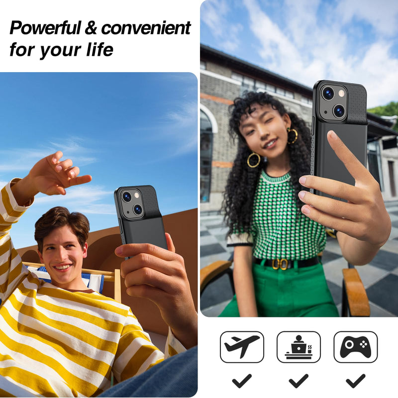 GIN FOXI Battery Case for iPhone 15 Pro/15, Rechargeable Case 15W Fast Charging Charger Real 7000mAh Ultra-Slim Anti-Fall Protection Extended Charger for iPhone 15 &15 Pro Black 15/15 Pro