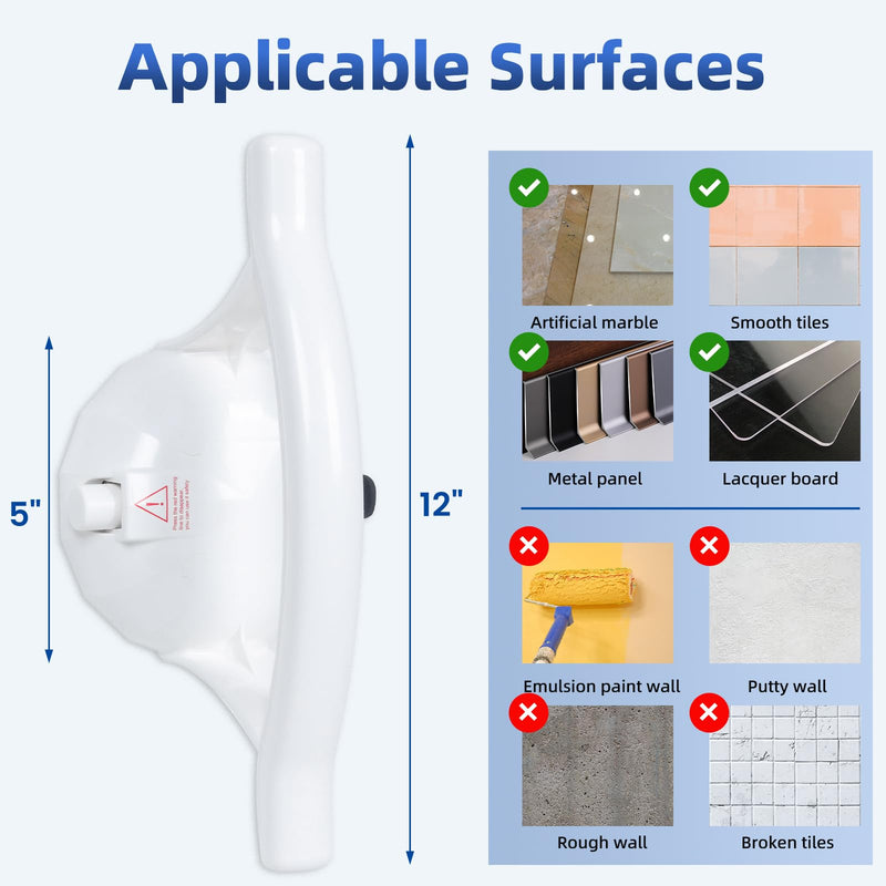Upgraded Suction Grab Bars for Shower, 440lb Bathroom Safety Grab Bars for Bathtubs and Showers Heavy Duty, No Drilling Strong Suction Shower Handle for Seniors Elderly Disabled,Pregnant 1 Pack