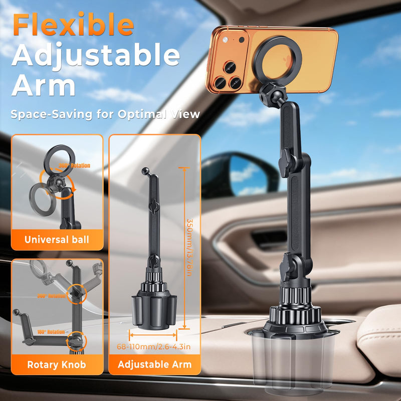 Phone Holders for Your Car, Universal Strong Magnetic Cup Car Phone Mount | Flexible Height, Hands Free, Car Phone Holder with Long and Adjustable Neck for iPhone 17 16 15 14 13 12 Series, Samsung