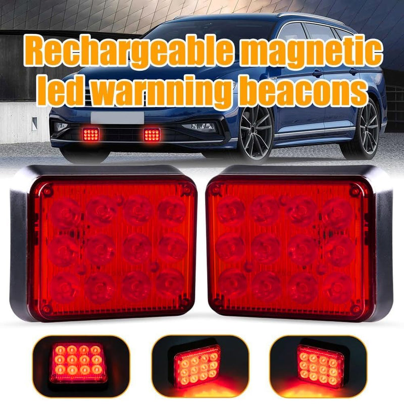 2PCS Magnetic Trailer Lights, Red Beacon Wireless Magnetic Strobe Lights Rechargeable Emergency Warning Lights Portable Surface Mount Strobe Lights for 12V 24V Trucks Car Trailer Vehicles Van