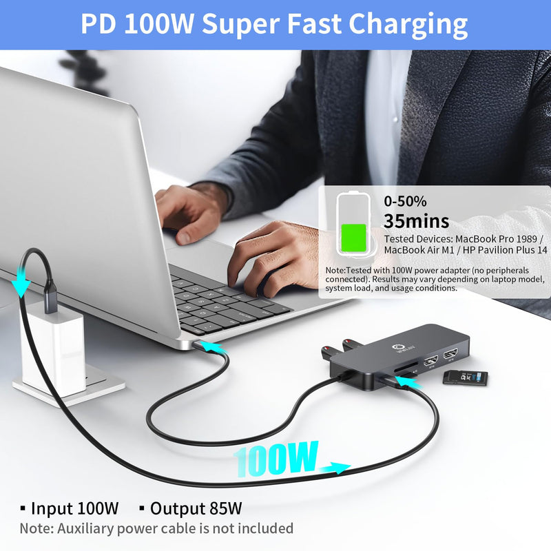 USB C Hub, 10-in-1 Docking Station Dual Monitor with 4K HDMI, VGA, Fast Charging Port, USB 3.0 & 2 USB 2.0 Ports, SD/TF Card Reader, 3.5mm AUX, USB C Dongle for MacBook, Dell, Lenovo, HP Laptops