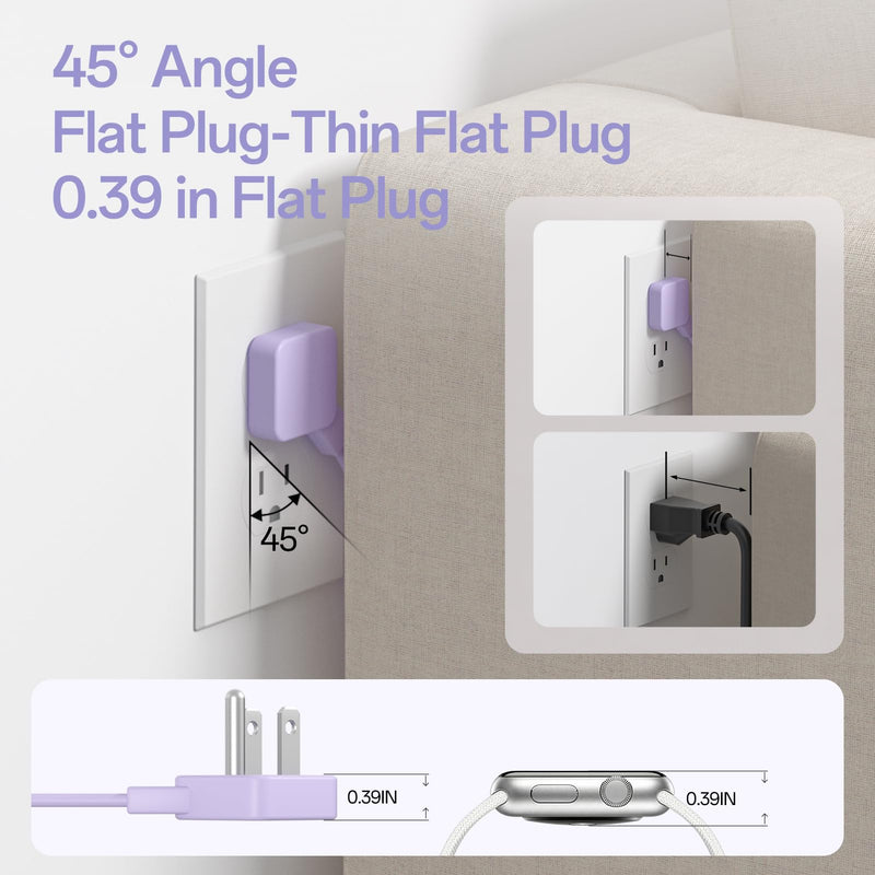 2 Pcs Travel Power Strip, SMALLRT Extension Cord with Multiple Outlets, 3.3FT Wrapped Extension Flat Plug Power Strip with 4 AC Outlets for Travel, Hotel, Cruise Approved, No Surge Protection, Purple 3.3FT-2Pcs