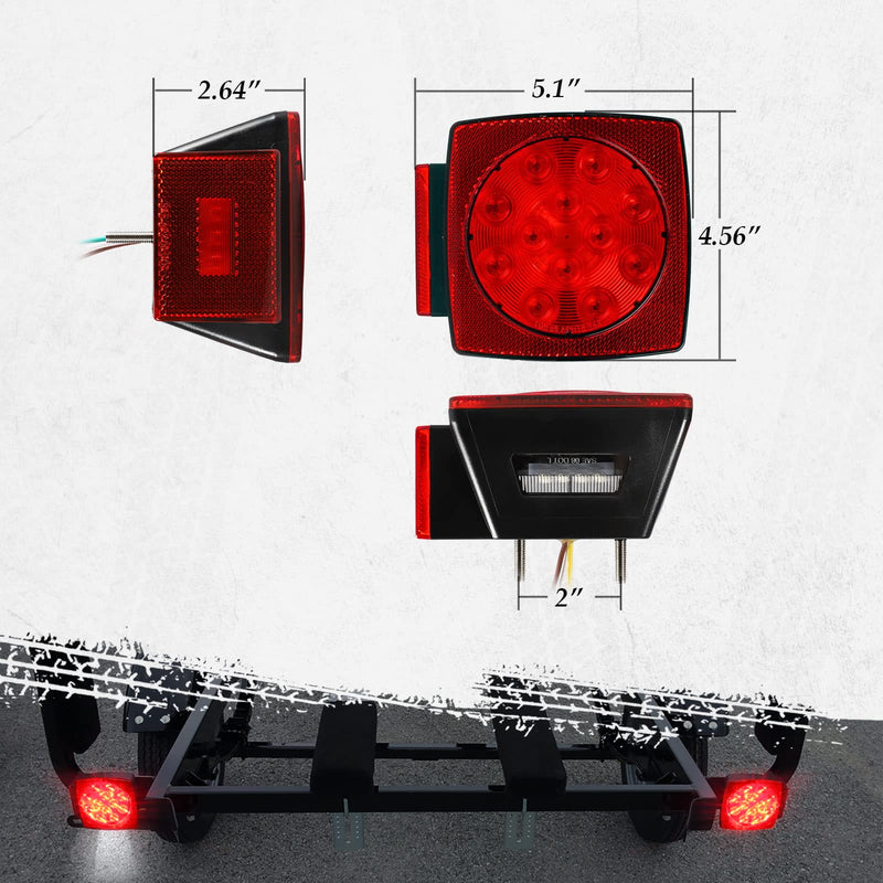 Partsam 12V Submersible Square Led Trailer Light,Red White LED Stop Turn Tail License Brake Running Light Lamp for Trailers Under 80" Boat Trailer Truck Marine Camper RV Snowmobile,IP68,DOT Compliant Red