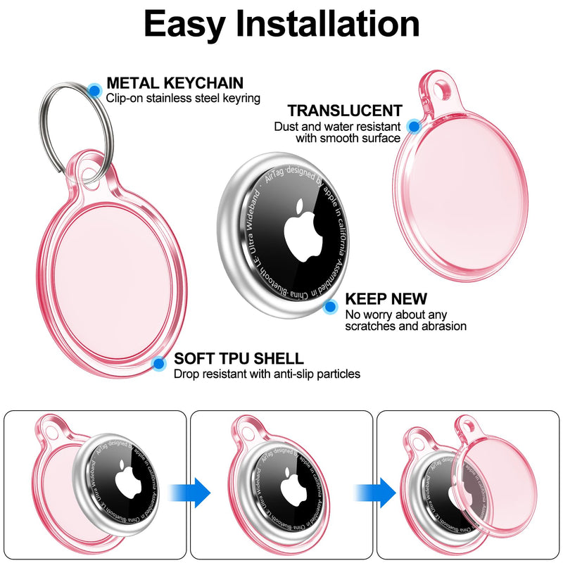 4 Pack Holder for 2nd Gen (2026) & 1st Gen, Silicone Protective Case with Key Ring, Clear Smoke Tea Blue & Pink Locator Tracker Accessories