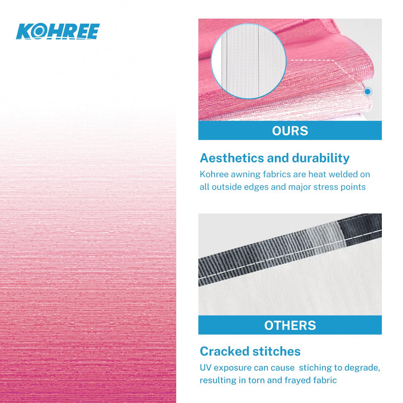 Kohree 16' Rv Awning Fabric Replacement, 19oz Weatherproof Heavy Duty Anti-Fading Awning Replacement with Pull Strap, Outdoor Canopy for Camper, Trailer, Motorhome, Pink Fade, (Fabric 15'2")