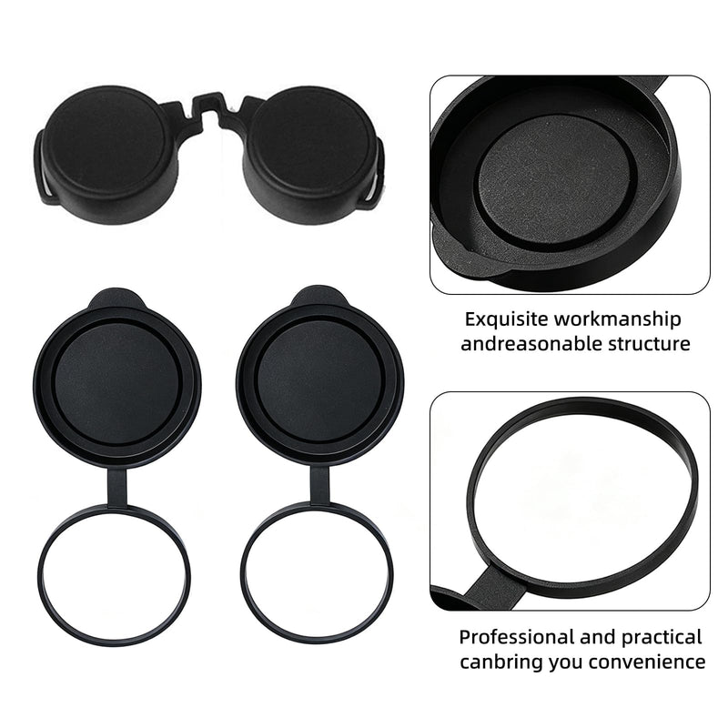 Binocular Lens Caps Set Compatible with Nikon 8x42 10x42, 42mm Rubber Lens Covers for 51–52mm Inner Diameter, Protective Objective & Eyepiece Cover, Black