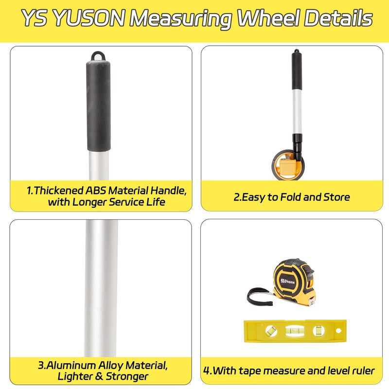 Rolling Measuring Wheel in Feet, Digital Measuring Wheel for Construction, Walking Measuring Wheel, Measure Wheel with Tape Measure and Level Ruler, One Key to Reset, 4 Inch, Up to 9999Ft 4 Inch Basic Set