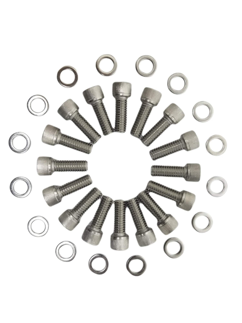 SBF BBF Stainless-Steel Exhaust Header Bolt Kit 1” 3/8-16 Bolts and Washers Compatible with Ford Small & Big Block V8 Engines 260 289 302 351W 351C 352 390 428 429 460 FE 5.0L Mustang