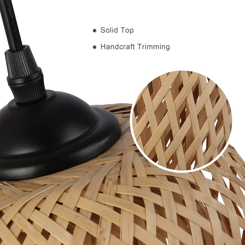 Plug in Bamboo Wall Sconces, Industrial Hand-Woven Rattan Lampshade Hanging Wall Light Fixture with Wood Base, Farmhouse Wall Mounted Lamp for Kitchen Island, Living Room, Bedroom Rattan Lampshade Wall Light