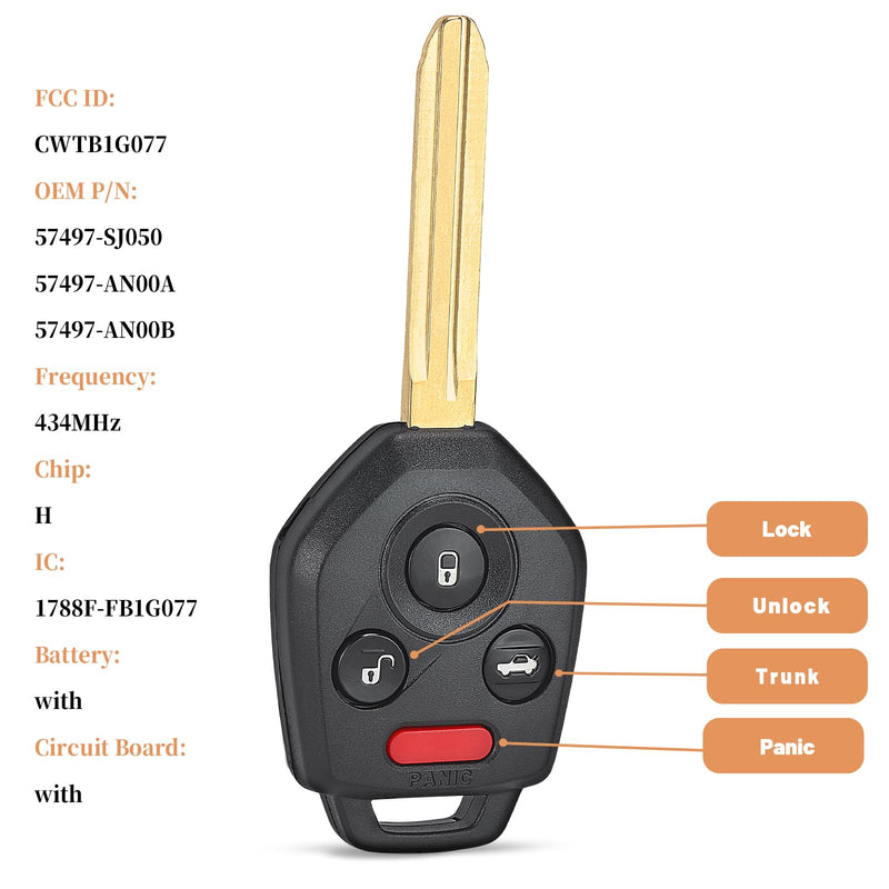 Keyless Entry Remote Key Fob for Subaru Ascent Crosstrek Forester Impreza XV 2019-2023 Replacement CWTB1G077 434MHz H Chip