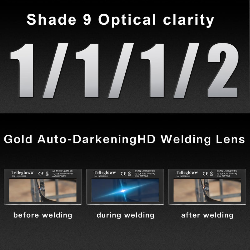 (Shade 9)3 Set 2" x 4 1/4"Gold Auto Darkening Welding Lens 2x4 1/4, Solar Energy Welding Lens, 2x4 1/4 Replacement for Standard Hoods and Helmets Shade 9