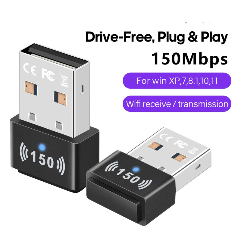 Mini USB WiFi Adapter WiFi Dongle for Laptop and Desktop Win XP / 7/8.1/10 / 11，Plug and Use No Drive Required
