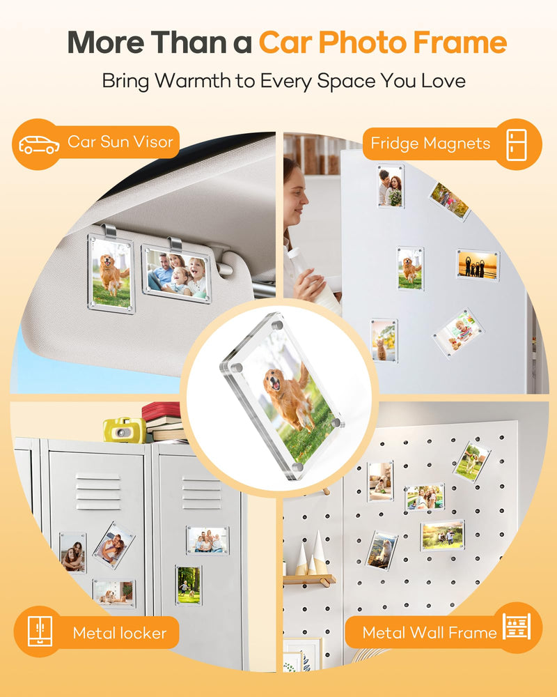 2Pcs Car Picture Holder for Sun Visor – Magnetic 2.36"x3.5" Car Visor Photo Clip, Horizontal & Vertical Photo Display, Wallet-Size Clear Acrylic Car Picture Frame Perfect for Polaroid Go and Instax Mini 2.3"x3.5"
