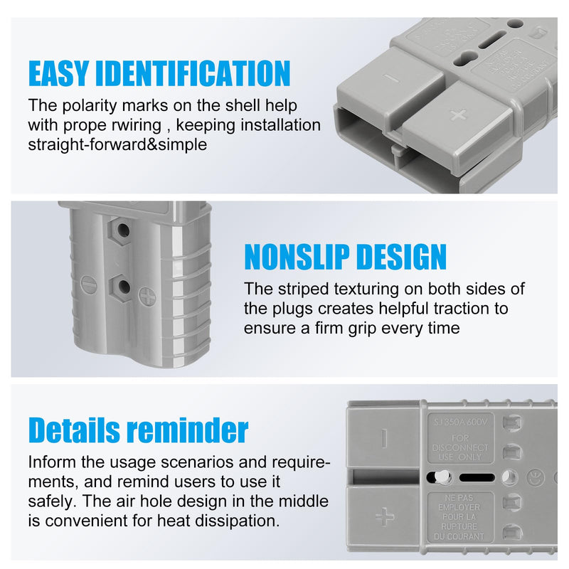 10Pcs 50 Amp 600V Connector Kit, Grey for Outdoor RV Power, Batteries, 4x4 Off-Road Winch