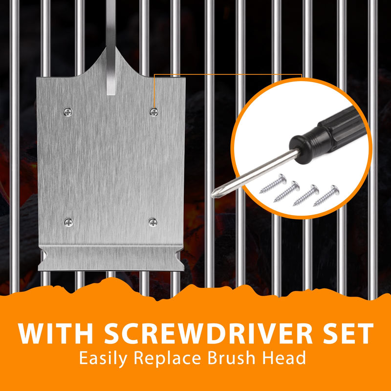 ENLOY Grill Brush and Scraper for Barbecue, 17" Grill Brush for Outdoor Grill, Extended Rosewood Handle and 2 Replaceable Copper Wire Brush Heads, Grill Cleaning Brush Grill Accessories for Most Grill Grill Brush & Scraper