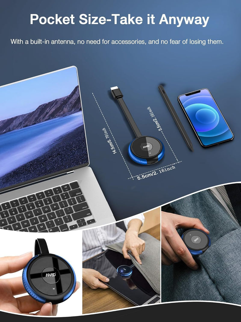 AIMIBO iOS Wireless Display Adapter 4K 5G - Direct Plug & Play HDMI Wireless Dongle for i Phone i Pad Smartphone Tablet Laptop, Cast Video to HDTV Monitor Projector, Support Airplay Miracast DLNA Blue