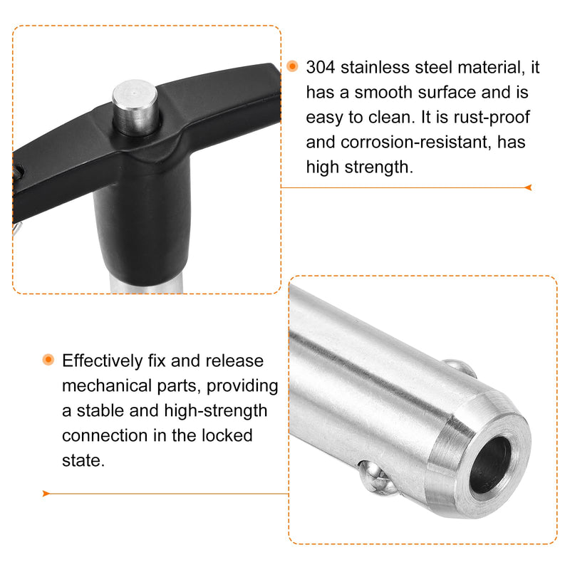 uxcell 2 Pcs T Handle Quick Release Pin, 12.7x60mm/1/2" x 2.36"(Dia. x L) 304 Stainless Steel Push-Button Quick Release Pin with Lanyard Cable for Audio Bimini Top Marine Hardware, Silver 12.7x60.0 mm