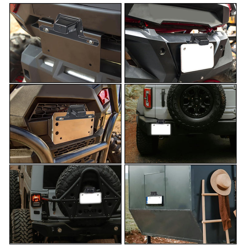 LED License Plate Light with License Plate Holder Bracket Mount Steel Metal Trailer License Plate Bracket ABS Housing PC Lens for Boat Trailer Truck 12V DC Tag Light with Bracket (Black) Black