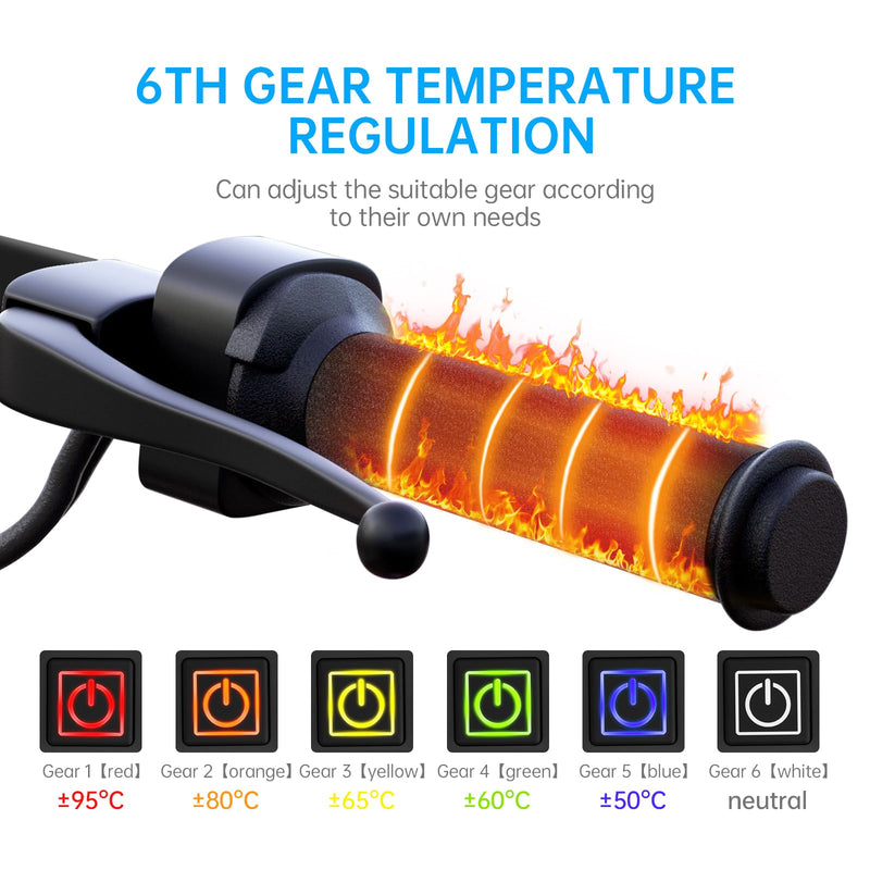 Heated Grips Cover for Motorcycle, 5V Handlebar Heater, Motorcycle Heated Grips USB Powered, 6 Gear Temperature with Memory Function, IP67 Waterproof, ATV Heated Handlebar Warmers Heated grip cover - 5V USB