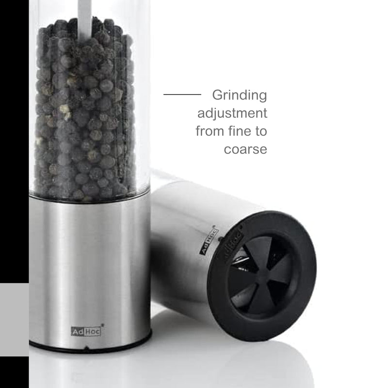 AdHoc Classic Medium Pepper or Salt Mill - Manual Salt & Pepper Grinding with Adjustable Grinds - Handy Grinder with Versatile Ceramic Mechanism