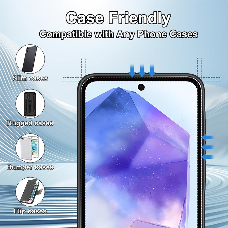 [3+3 Pack] Samsung Galaxy A55 5G Screen Protector, 3 Pack HD Tempered Glass + 3 Pack Camera Lens Protector, 9H Hardness, Touch Sensitive, Bubble Free, Case Friendly for Samsung A55 Screen Protector