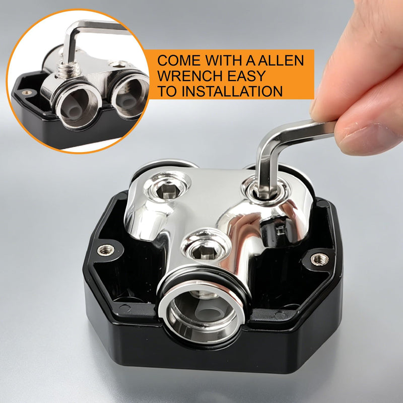 2 Way Power Distribution Block 1x 0 Guage in 2X 0 Guage Out Circuit Protector Distribution Connecting Blocks for Car Audio Splitter with Installation Accessories 2Ways-Kit4