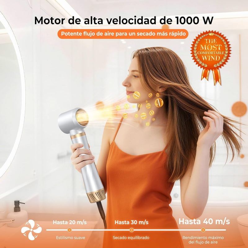 Hair Styler 5 in 1 Hair Dryer Brush, Hot Air Brush 1000W Air Styler with Brush Hair Dryer, Curling Iron and Hair Straightener for Hair Styling, Volume, Straightening, Curling (White) Medium White