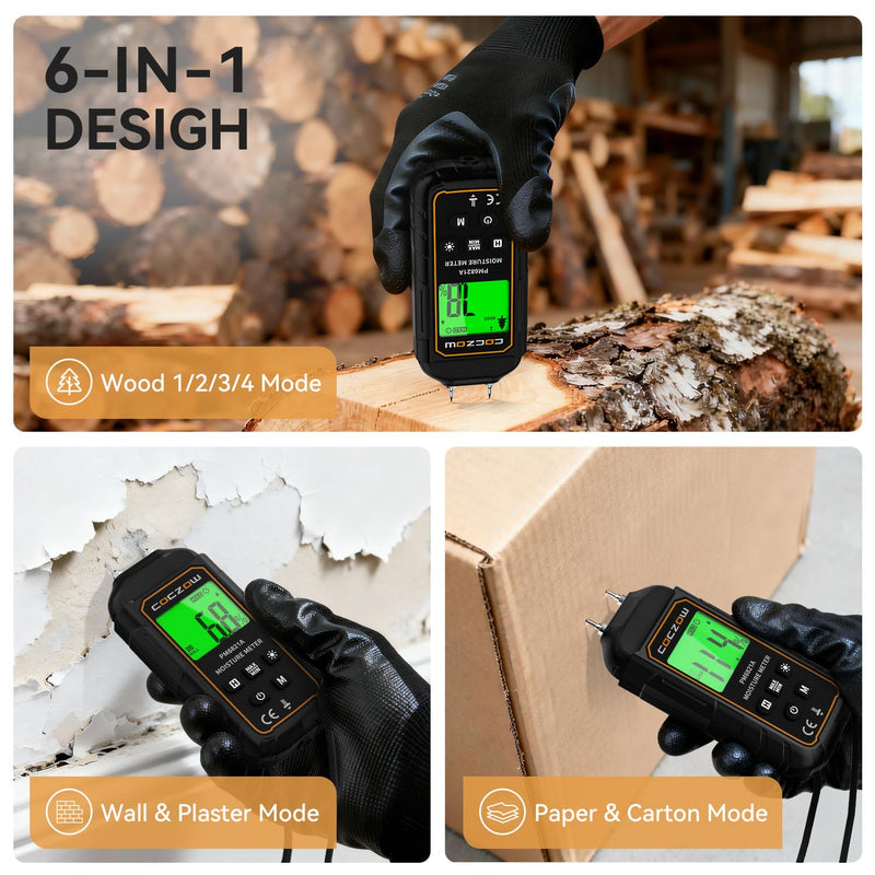 Moisture meter, moisture meter with battery and LCD display, suitable for quickly determining the moisture content of raw wood, paper, plywood, plaster walls, wooden floors, etc.