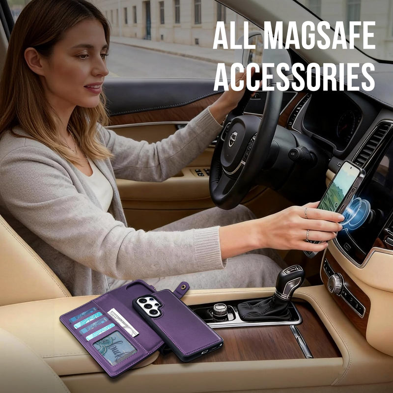 for Samsung Galaxy S26 Ultra Detachable Wallet MagSafe Case, Purple | PU Leather,RFID Blocking,Zipper Purse,11 Card Slots,Crossbody Strap,Kickstand,Shockproof,Flip Cover,Magnetic 3in1 Phone Case