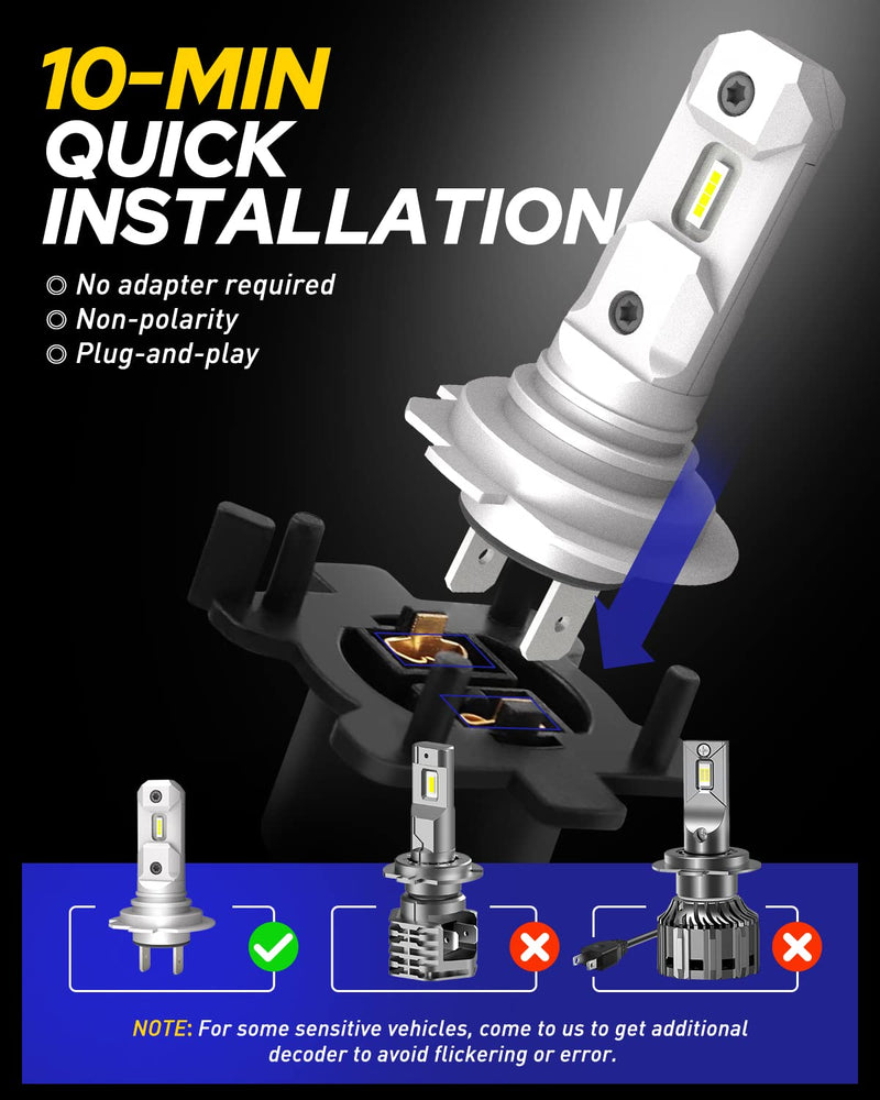 AUTOONE Upgraded H7/H7LL Light Bulb, Super Bright Real 1:1 Halogen Mini Size, 10-Year Extended Lifespan, 6500K White Illumination for Fog Lights or Daytime Running Lights, Plug and Play, Pack of 2