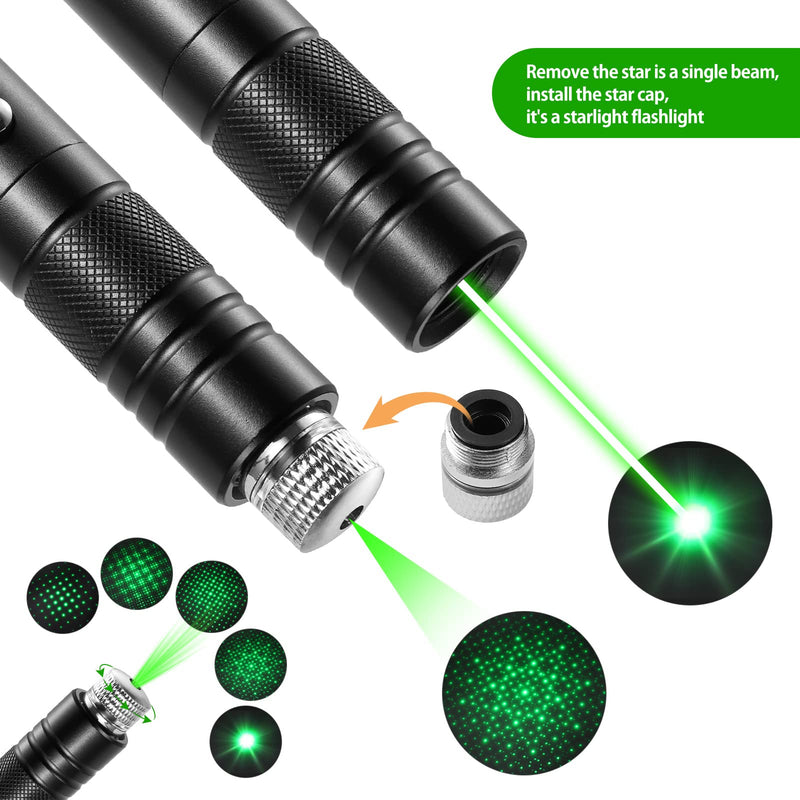 Laser Pointer High Power Rechargeable Lazer Pointer, Laser Pen with Long Range Adjustable Focus with Star Cap, Laser Pointer Pen Suitable for Outdoor, Astronomy, Cats Dogs (Green)