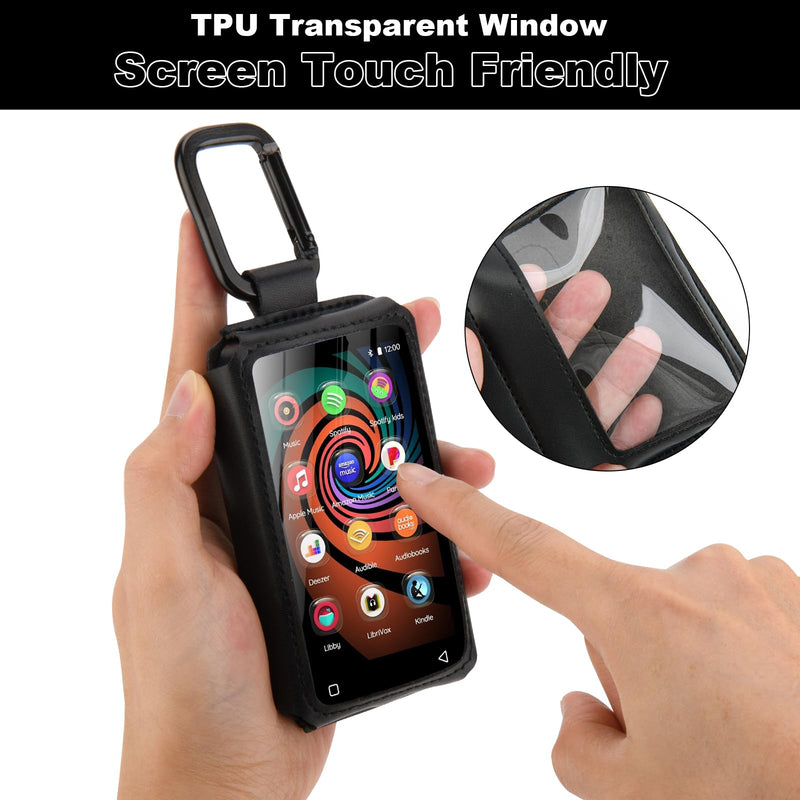 MP3 Player Case Compatible with INNIOASIS G1 and INNIOASIS G3 Player, PU Travel Pouch MP3 Storage Bag with Metal Carabiner and Clear Window, Case Only