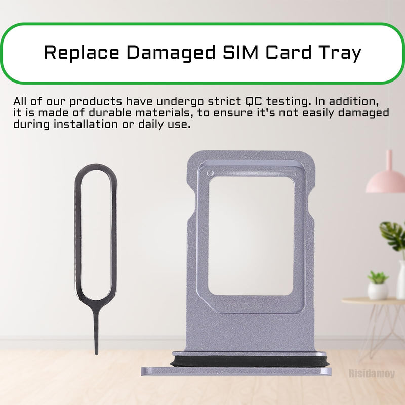 for iPhone 11 Purple SIM Card Slot Replacement Single SIM Version for iPhone11 Card Tray Holder Adapter with Waterproof Rubber Ring Repair Tool Fix Kit Needle Ejector for A2111 A2221 A2223