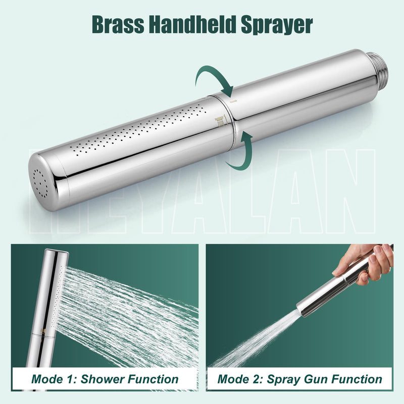 Heyalan Brass 2 in1 Function Handheld Spray Hand Shower High Pressure Handheld Sprinklert Shower Wand with Shower Hose and ABS Hand Shower Holder, Polished Chrome Basic