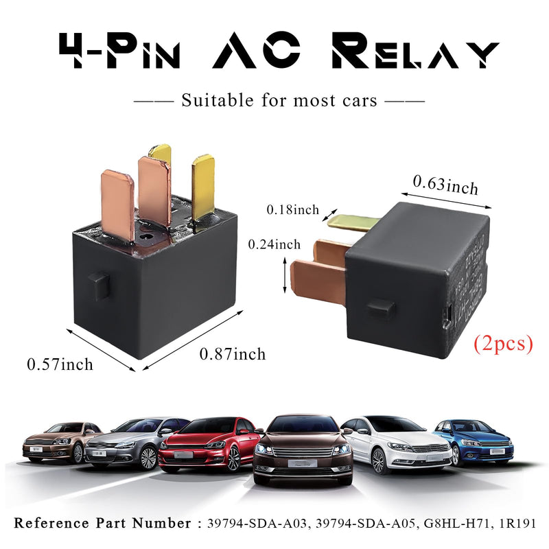 2 PCS Car AC Relay, G8HL-H71-12VDC 4 Pins AC and Starter Relays, Multiple Power Relay Assembly Starter Relays for Driving Lights/Air Conditioning/Fans, Car Accessories 2 PCS