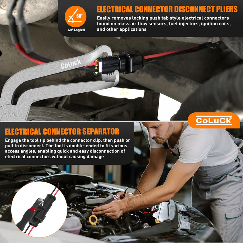 3Pcs Electrical Disconnect Pliers 37960,37980 Electrical Connector Disconnect Pliers, 60 Degree,Electrical Connector Separator 13120,Connector Removal Tool,Automotive Electrical Tools Straight and 60 Degree Black
