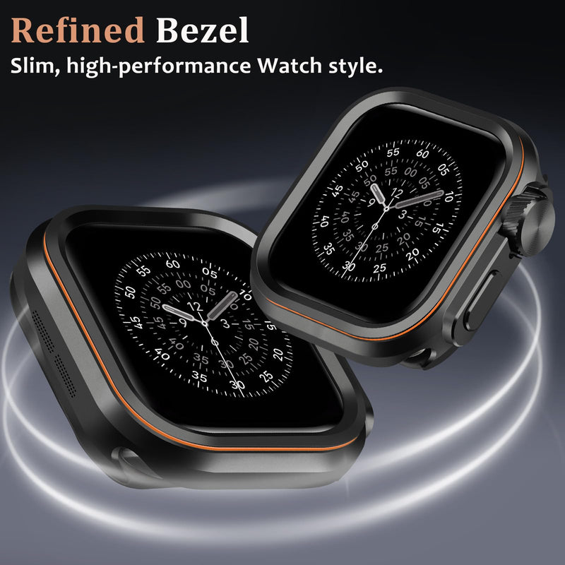 Amizee Metal Case Compatible with Apple Watch Series 11/10 46mm Case, Rugged Protective Bumper with Back Cover Resistant Protection Cover for iWatch 46mm, Black/Orange