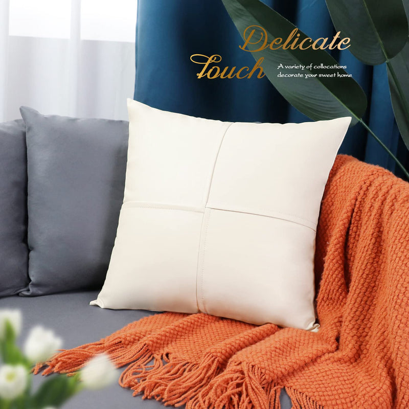 BRAWARM Faux Leather Throw Pillow Covers 22 X 22 Inches, Cream Leather Pillow Covers Pack of 2, Hand Stitched Leather Decorative Throw Pillows for Couch Sofa Bed Living Room Home Garden 22" x 22" (Pack of 2)