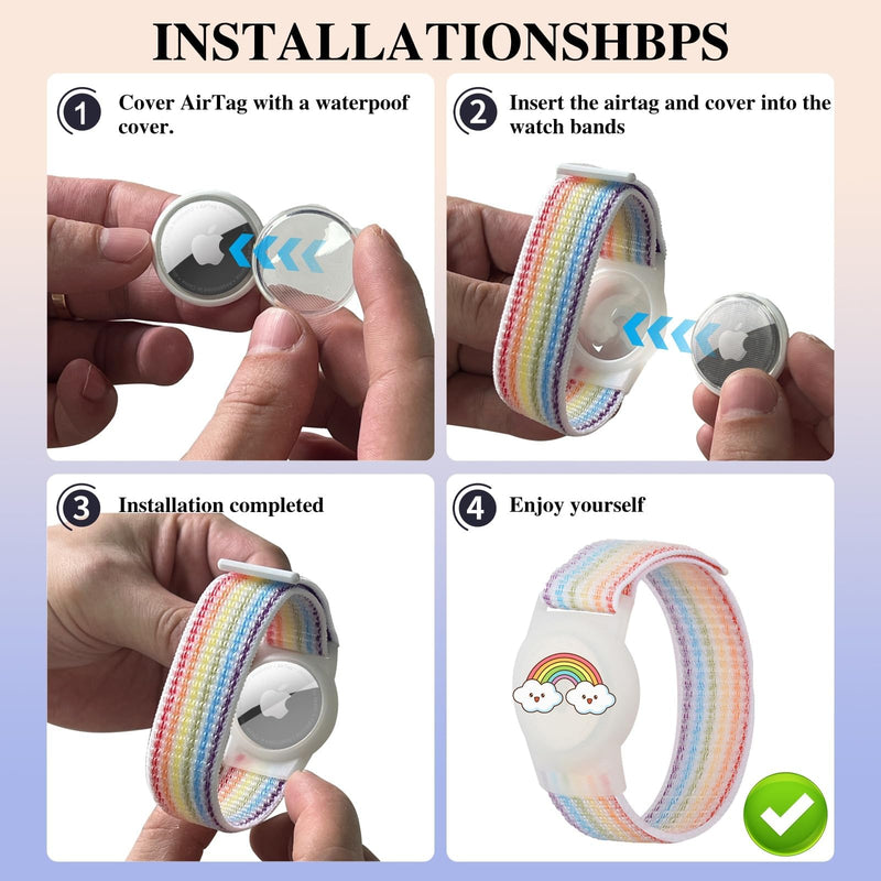 Nylon Bracelet Compatible with Airtag for Kids 2 Pack Cute Cartoon Pattern Hidden Wristband Compatible with Apple Air Tag Anti Lost Watch Bands for Child(Sunflower) Sunflower