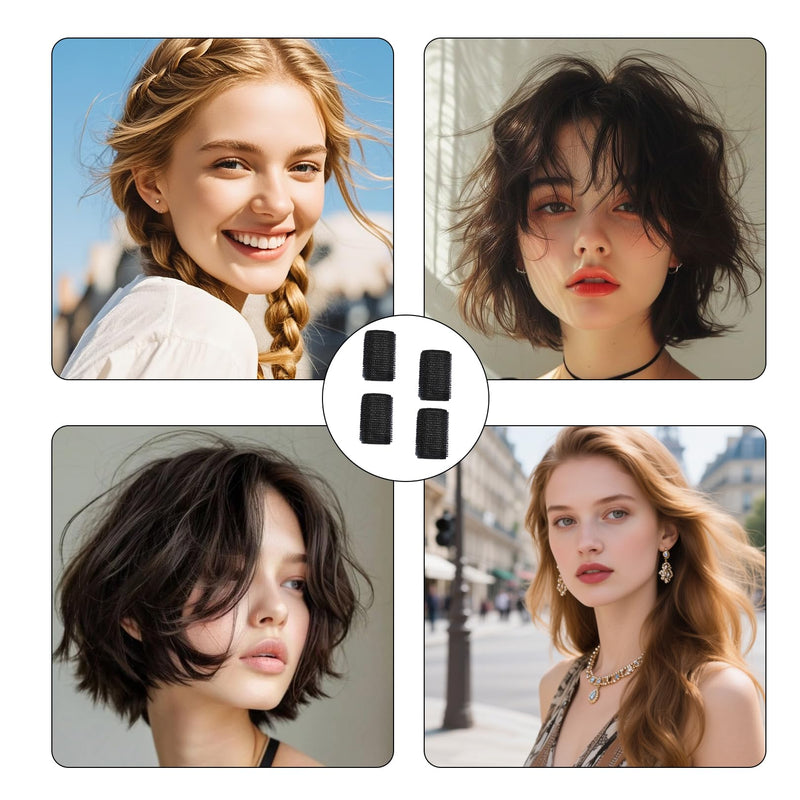 4 Pcs Hair Rollers Set,Black Hairs Large Rollers for Hair Volume,Hair Accessories for women,Heatless Self Grip Hairs Curlers,Hairroller Self-grip for Long,Medium and Short Hairs,Easy to Use (Black)