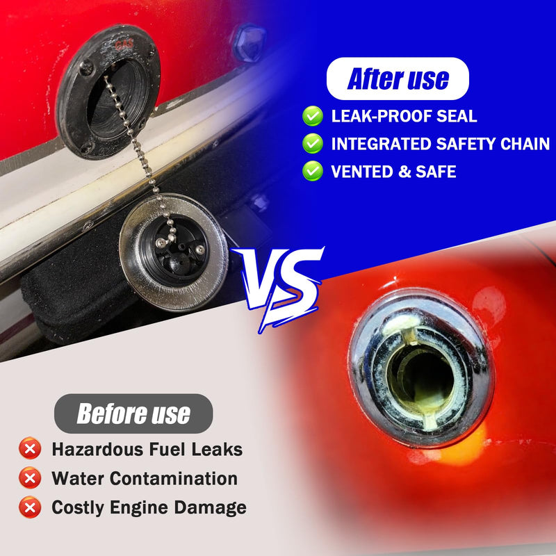 0540DPG99A Marine Fuel Tank Cap for Perko 1-1/2" Vented Gas Deck Fill, Includes Wrench, O-Ring & Chain