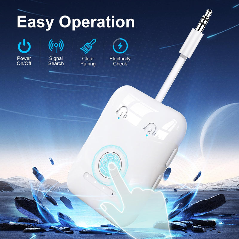 Premium Bluetooth 5.4 Airplane Audio Adapter, 30Hrs Playtime, aptX Adaptive & HD Audio Transmitter for AirPods/Bose, Supports 2 Headphones for Travel Flight & TV White