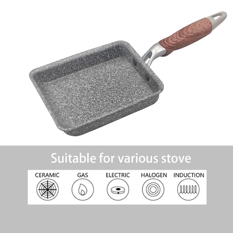9Pcs Tamagoyaki Pan Set, Japanese Omelette Pan Nonstick with Lid, Square Japanese Egg Skillet Rectangle 7"x5" Grey Gray