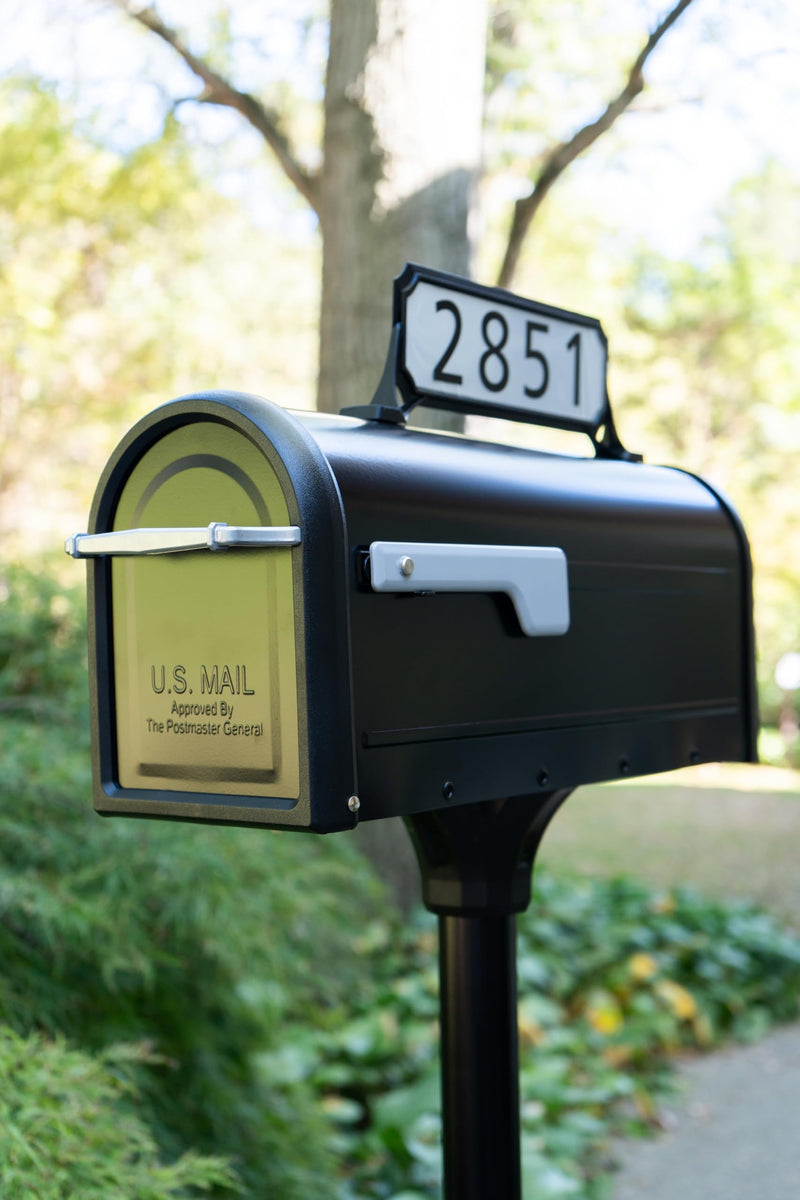 Architectural Mailboxes 3460B Manhattan Address Plaque, Small, Black | High-visibility, 2-sided in rust-proof plastic with UV-resistant finish. Vertical or horizontal mounting, hardware included.