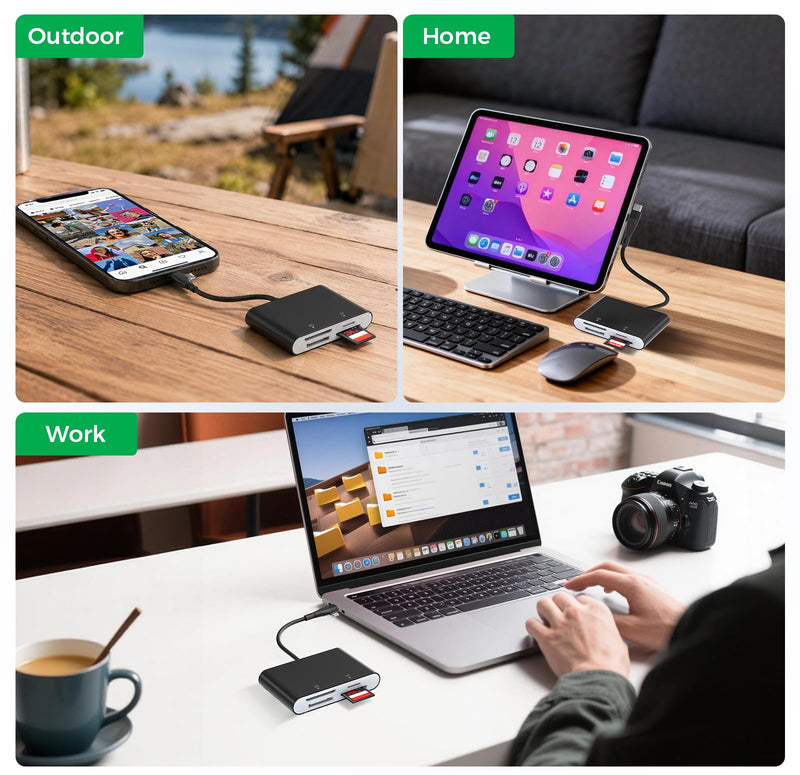Memory Stick Pro Duo Adapter, USB-C & Lightning, SD/TF/MS/xD Card Reader | 4-in-2 Memory Stick Pro Duo Reader for Sony Cybershot SD Card; Works with iPhone 17/16/14, iPad, MacBook, PC, USB-C Devices Black